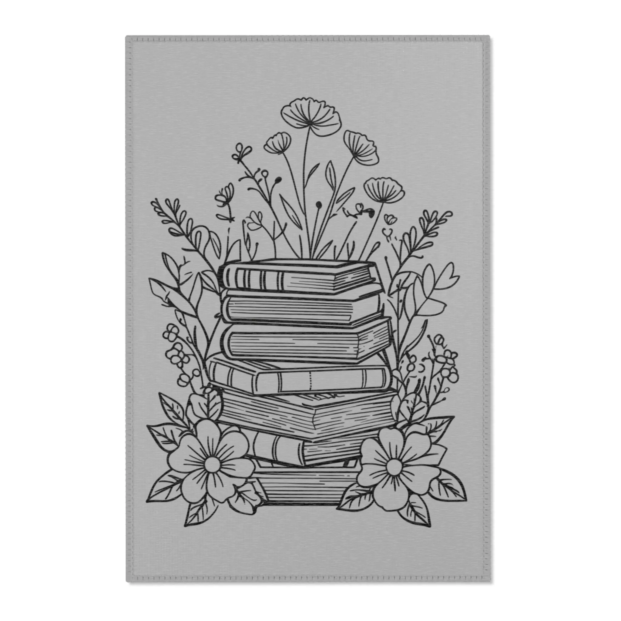 Books & Blooms Area Rug, Cozy Home Decor, Reading Nook Accessory, Gift for Book Lovers, Floral Design Rug