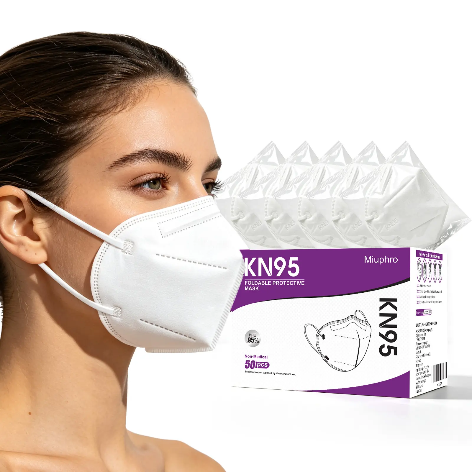 150pcs KN95 Black Face Masks, 5-Layer Cup-Style PPE Dust Safety Masks with 95%+ Filter Efficiency, Breathable Elastic Ear Loops