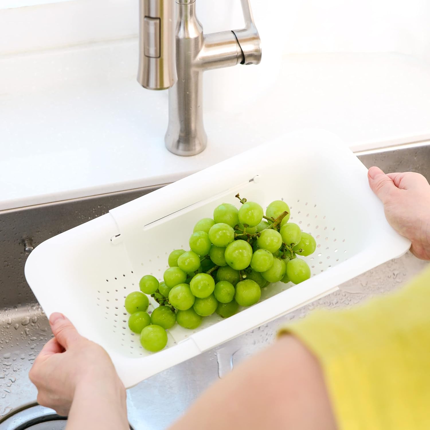 Collapsible Drain Basket, Kitchen Sink Strainer, Vegetable Wash Basket, Storage Rack, Fruit and Vegetable Drain Basket, Milky White,Draining Utensils outdoorfun