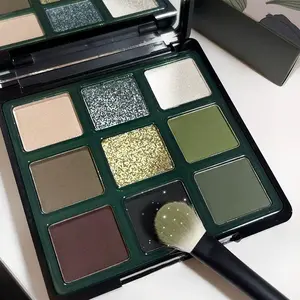 9 Color Glitter Eyeshadow Palette, Matte Pigmented Palette, 1 Count Black & Green Tone Eye Shadows Palette, Eye Makeup Products, Long Lasting Shimmering Eye Shadow for Vintage Styles, Christmas Gift