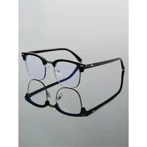 Simple Full Frame Square Blue Light Blocking Eyeglasses, Basic Fashion Eyewear for Men Women, Work Daily Decor outdoorfun