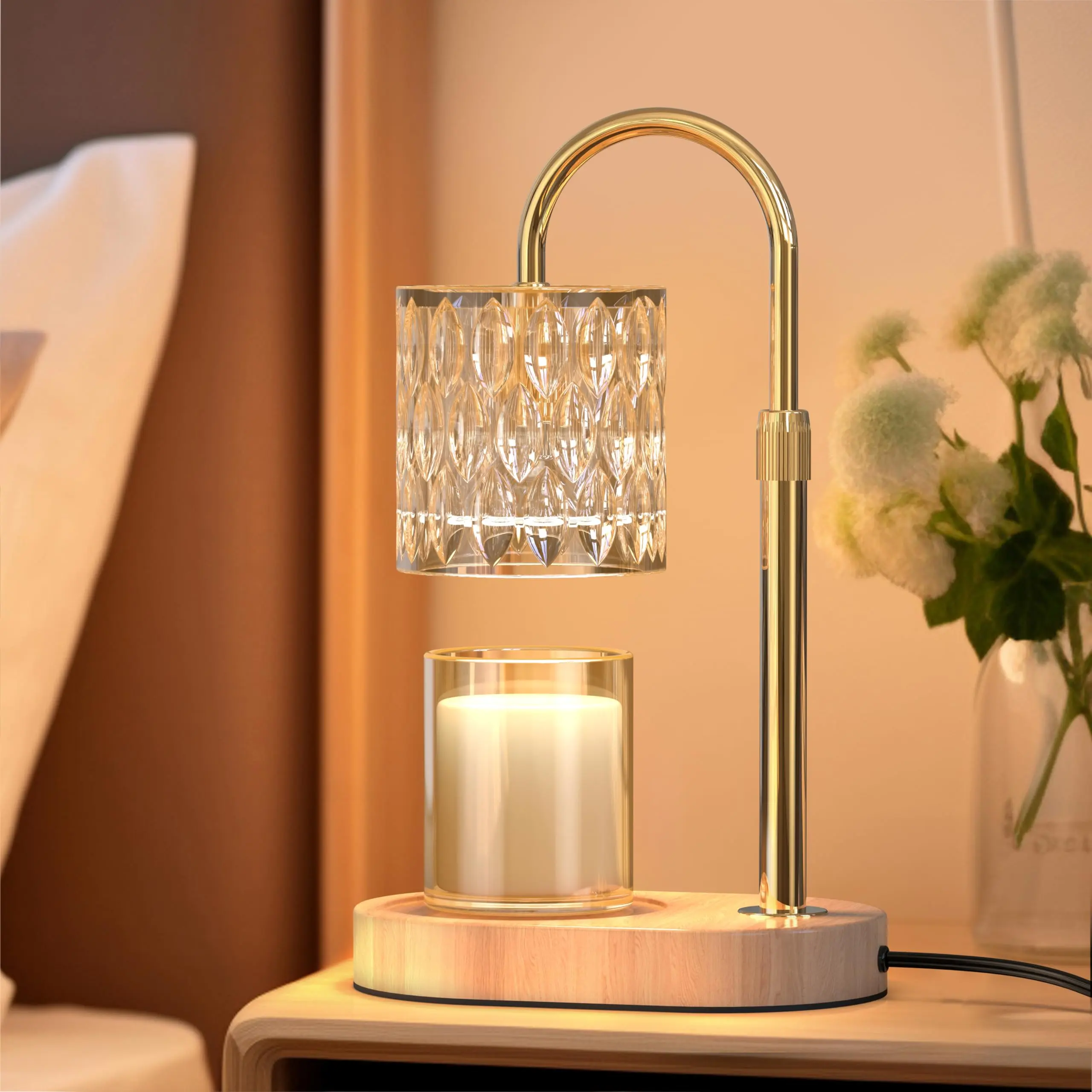 Lighted Dimmable Candle Warmer Lamp, Height-Adjustable Aromatherapy Wax Warmer with Timer & Brightness Control, Home Decor Room Accessories for Women's Gift, Modern Decor Item, SummerVibes Home Goods Interior Decoration Accessories Romantic Bedroom Access