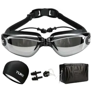 1/4 Pcs YUKE Adult Swim Goggles Mirrored HD Anti-Fog Optional Swim Cap Case Bundle Pool Essentials