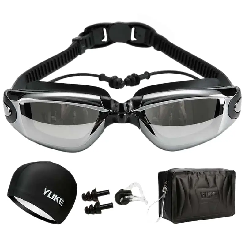 1/4 Pcs YUKE Adult Swim Goggles Mirrored HD Anti-Fog Optional Swim Cap Case Bundle Pool Essentials