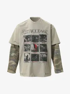 Streetwear Graphic Fake Two-Piece Distressed Shirts Letter Long Sleeve Grunge Tee Clothes SpringStatements