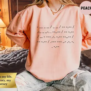 Personalized Morse Code Message Comfort Colors Lightweight Sweatshirt, Custom Motivational Hidden Quote Apparel, Unique Unisex Special Gift