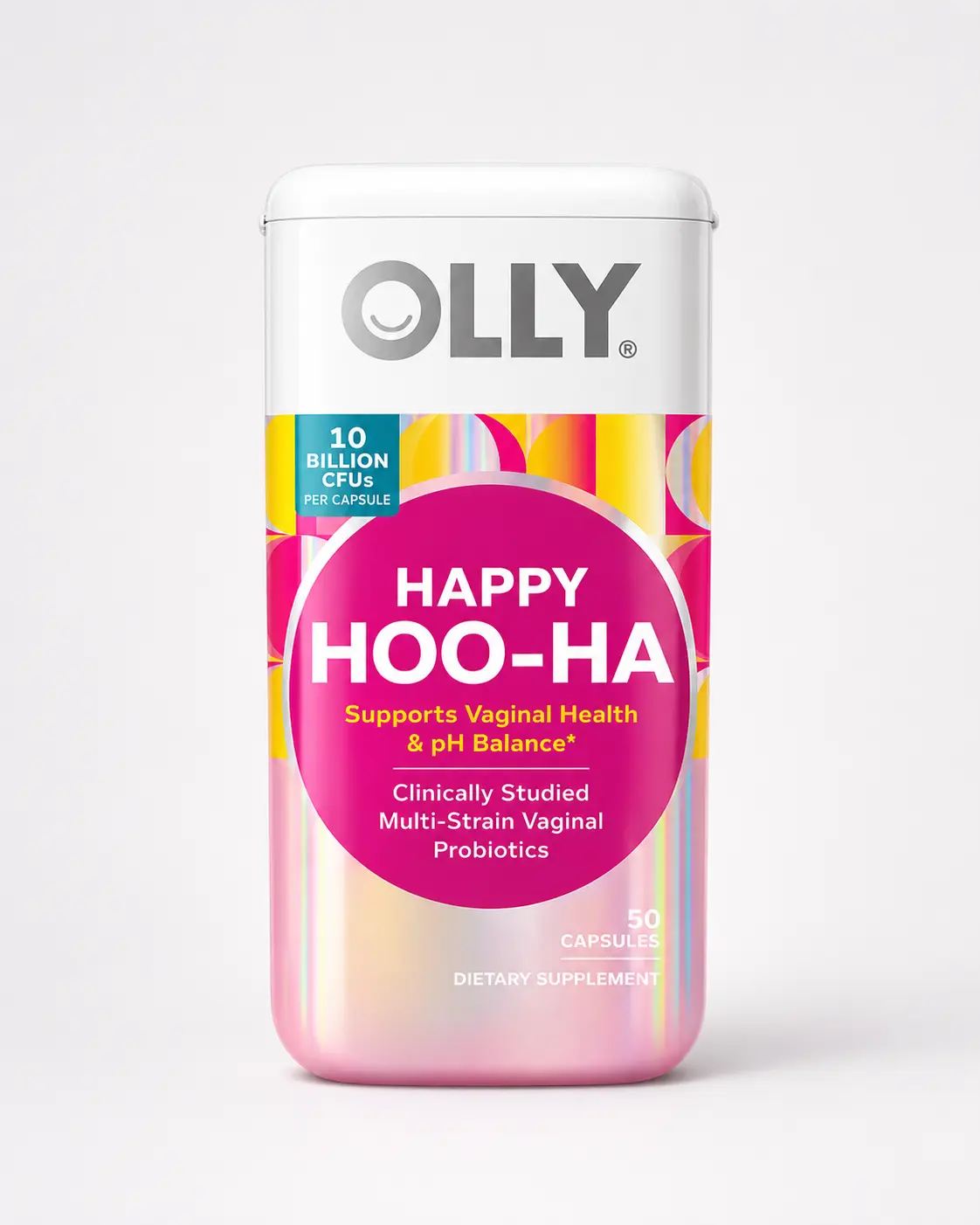 OLLY Happy Hoo Ha Women's Vaginal Health Capsules - 50 ct., 10B CFU Probiotics for Feminine Wellness, pH Balance Support, Sugar-Free, Gluten-Free Health and Wellness Single Item Supplement