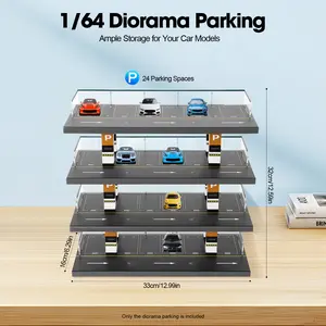 CNCEST 1:64 Scale Model Car Display 4-Tier Acrylic Parking Garage Realistic Diorama with UV Printed Details for homes, shopping malls, schools, car stores, toy stores