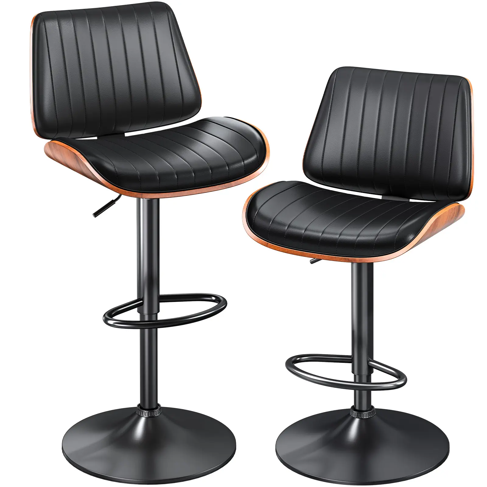 Aowos Swivel Barstools, Bar Stools for Kitchen Island with Bentwood Back and Leather Seat, Counter Height Bar Stool with Back and Footrest, Kitchen Chair, for Bar, Kitchen, Dining Room