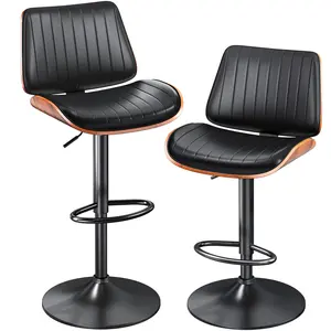 Aowos Swivel Barstools, Bar Stools for Kitchen Island with Bentwood Back and Leather Seat, Counter Height Bar Stool with Back and Footrest, Kitchen Chair, for Bar, Kitchen, Dining Room