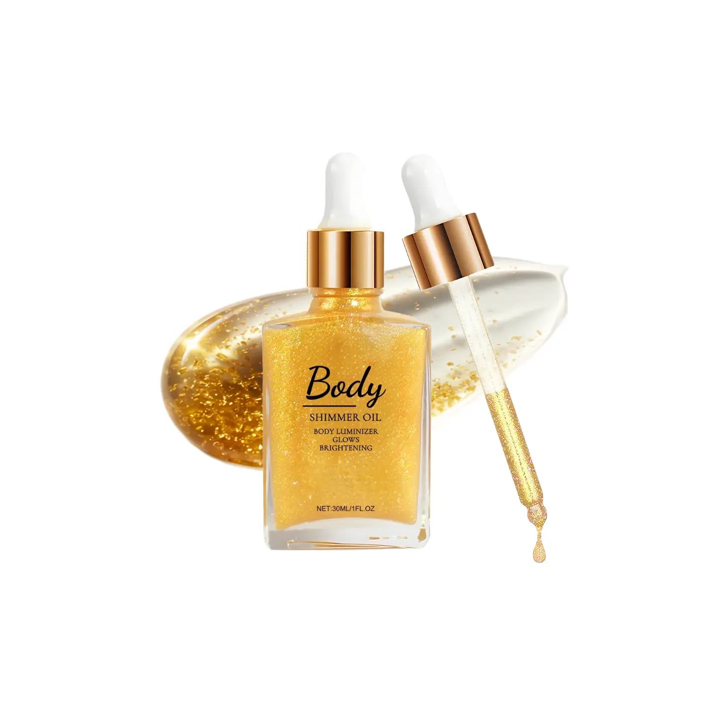 Body Glitter Drops with Glycerin - Hydrating, Weightless Non-Sticky Body Makeup for Face Glow, Beach & Clubbing Use, Radiant Color Correction Formula, Rose Gold Gift Option, Long-Lasting Shine Body Makeup