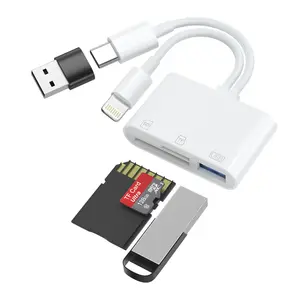 Three-In-One Lighting(Type-C)/USB-A HUB Reader, Supports SD/TF/USB Devices Simultaneously, Fast Transfer, Portable Card Reader for iPhone/iPad/android/PC USB Port Adapters