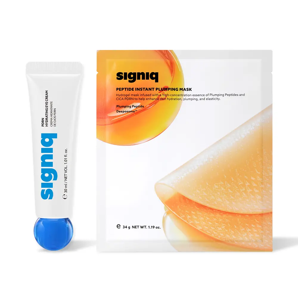 Signiq PDRN Duo | Hydrogel Face Mask 3pk + Hydrating Eye Cream Set - Hyaluronic Acid & Caffeine Korean Skincare for Plumping & Depuffing