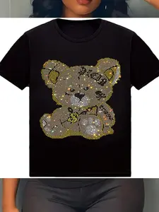 100% Cotton 100% cotton HZCX FASHION Mens Womens Sparkly T Shirt Rhinestone Short Sleeve Rock Festival Bling Gemstone Tshirt Cotton Graphic Tees casual Fashion graphic tees for women