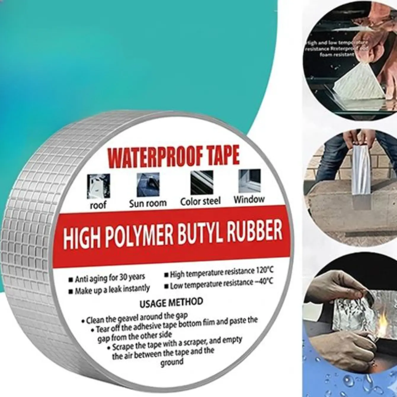 【Quick Fix】Waterproof Tape Heavy-Duty Tape Butyl Waterproof Tape Leak Seal Heavy Duty Strong Adhesion Roof Car Boat RV Pipes Windows