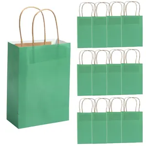 6 1/2" x 9" Medium Botanic Green Kraft Paper Gift Bags - 12 Pc.