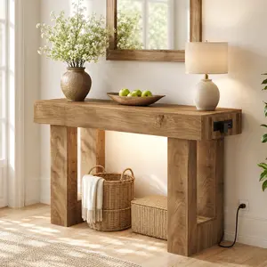 Motion Sensor Entryway Table – 47" Farmhouse Narrow Console Table with Auto Night Light, Outlet & USB, Open Storage for Hallway, affordable Behind Couch