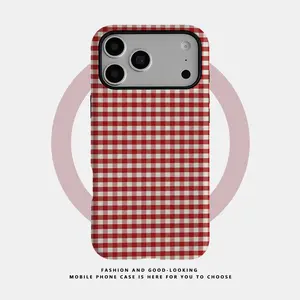 Original Red White Gingham Plaid Magnetic 2‑in‑1 Phone Case, Cross‑Texture High‑Definition Film Anti‑Drop Protective Cover for iPhone 17 Pro Max 16 15 14 Plus 13 12 11 Pro Max, Classic Retro Ins Aesthetic Samsung S24, S25 Ultra, A Series