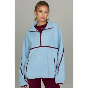 Light Blue Minimalistic Half-Zip Pullover