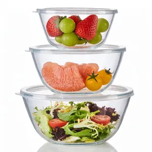 Glass covered mixing bowl set with large capacity salad bowl, suitable for baking and cooking, can enter preheated oven, dishwasher, freezer and microwave oven, Salad Serving Bowls
