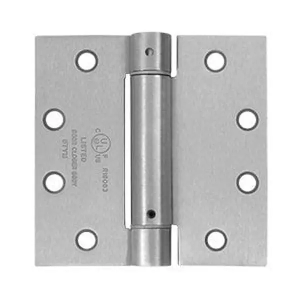 Deltana Spring Type Stainless Steel Door Hinge, 4.5x4.5 in, Brushed Finish, Complete Mounting Hardware Including Wood Screws, Adjustable Hinge