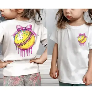 Softball With Bow Youth Shirt, Outdoors Shirt, Family Trip, Unisex Classic Fit 100% Cotton Comfortable Casual Tee, Baseball Team Gifts, Drippy Baseball Outfit, Youth Shirt Available In Sizes XS–XL