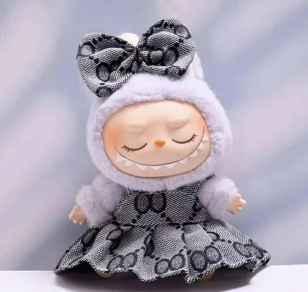 Labubu Outfit Black and White Dress and Bow - Clothing for Labubu