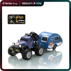Hotfree Upgraded 1/64 Mini RC Monster Truck with Trailer, All-Terrain Bigfoot Off-Road Car, 2.4GHz Remote & App Control, 3-Speed Adjustable, USB-C Rechargeable Alloy Body, Fun Indoor Outdoor Racing Toy, Birthday & Christmas Gift for Kids & Boys summervibe