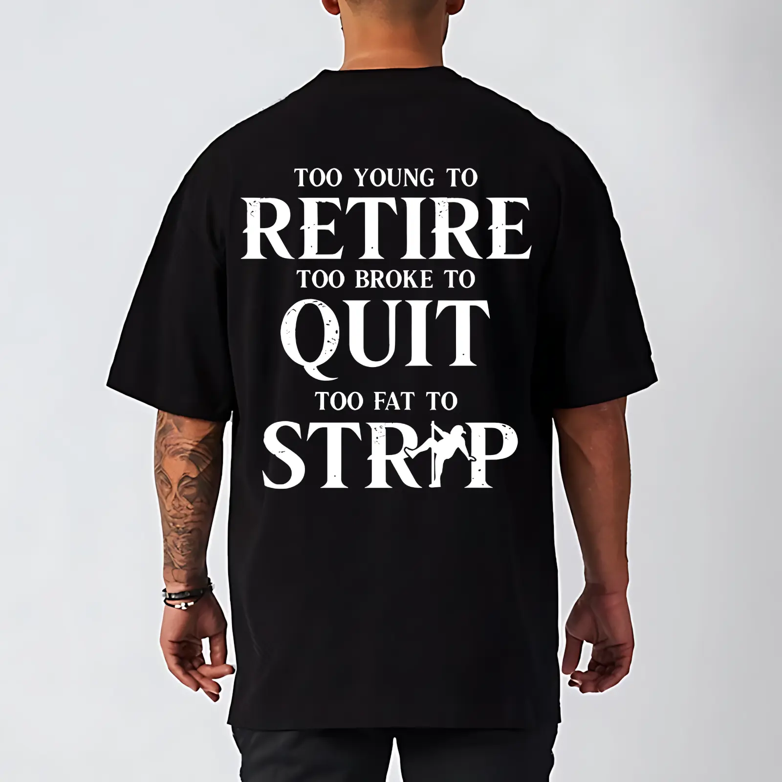 Men's Unisex Fit Funny "Too Young To Retire" Quote Graphic Top - Casual Menswear Shirt, Short-Sleeve T-Shirt, Hoodie, Soft Stretch Polyester, Breathable, Cold Water Wash Garment