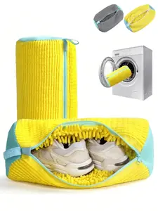 1pc 360° Shoe Washing Machine Bag Nylon Anti-Deformation Reusable Durable Zipper Deep Cleaning Machine Washable Air-Drying Protective Laundry Bag With Fleece Inside For Sneakers Casual Shoes