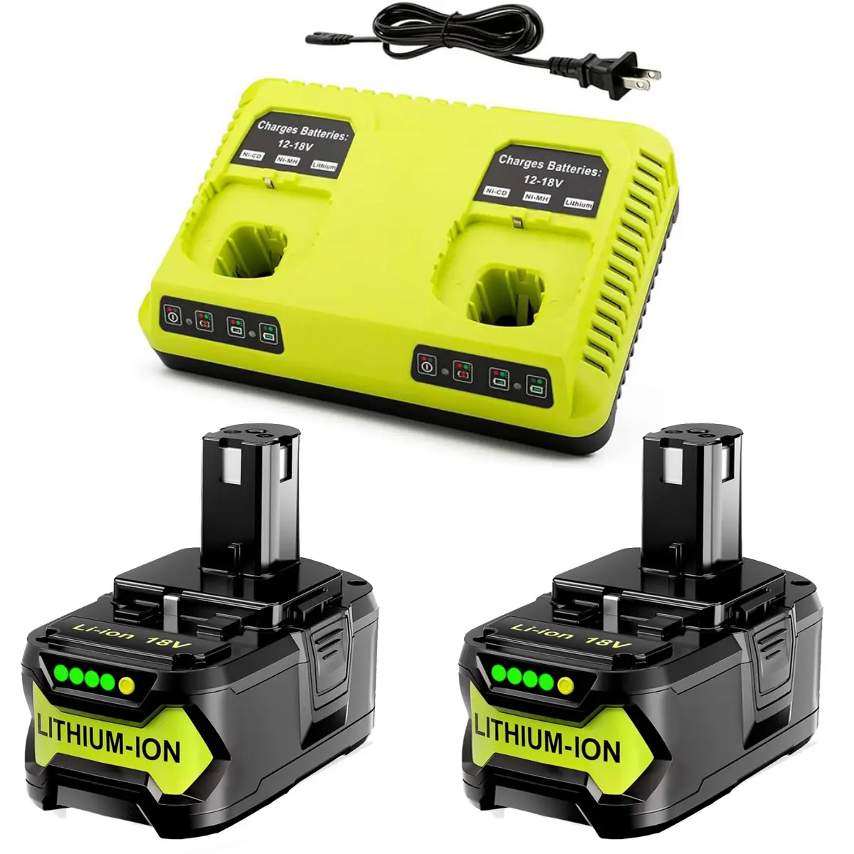 18V Power Tool Accessory Charger Set Kit - 2-Pack 8000mAh Lithium Ion Batteries Compatible with P102-P109 (18V Battery Compatibility), 3A Dual Charger for P117, 3A Output