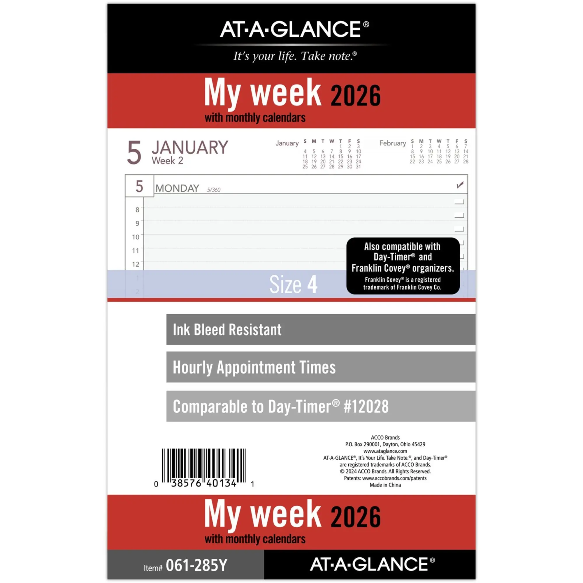 AT-A-GLANCE® 2026 Weekly Planner Refill, Loose-Leaf, Desk Size, 5 1/2" x 8 1/2"