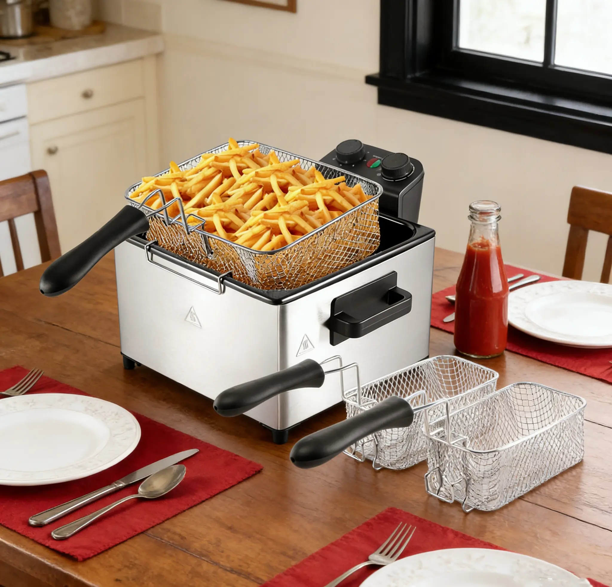 Stainless Steel Electric Deep Fryer - 3L/5L, 1700W, Enamel-Coated, Timer, 302°F-374°F Consistent Temp, View-Window Lid, Odor Filter, Dishwasher-Safe, 1/3 Basket Options, 12-cup/21-cup, Fast Heating, Large Portions for Entertaining Guests