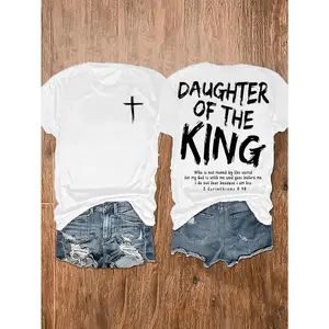 Daughter of the King Jesus Graphic Tee - Women's Soft Casual Round Neck Short Sleeve T-Shirt, Dual-Sided Print, 180g Pure, Comfortable & Stylish for Home or Outfit Tshirt