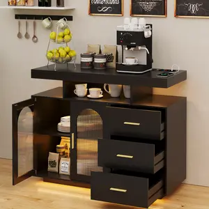 FREDEES Sturdy Wood LED Sideboard - High Capacity Multi-Compartment Storage Unit with 3 Drawers, RGB Light, Shelf for Dining/Living Room Kitchen Buffet, High Capacity Sideboards, Multi-Compartment Storage Sideboards