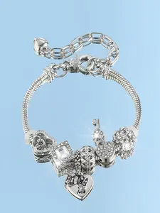 Water Drill Heart & Key Pendant Bracelet, Valentine's Day Gift, Romantic Jewelry, Stylish Accessory for Women, Perfect for Special Occasions, Heart Cuff Bracelet