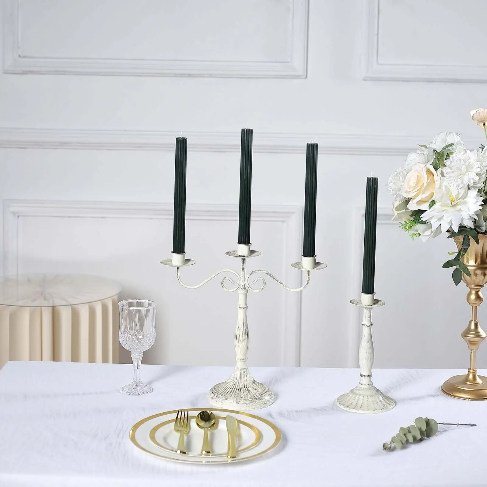 5-Pack Hunter Emerald Green Taper Candles - Ribbed Wick, Ribbon Wax Design, Premium Unscented 9 in Dinner Candles for Wedding & Event Decor (5 Pieces Packaged Set), Five Pieces