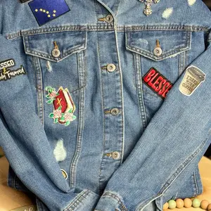 Customized denim Jean mid length jacket. Themed Alaska Cruise vacation & faith. Fashion