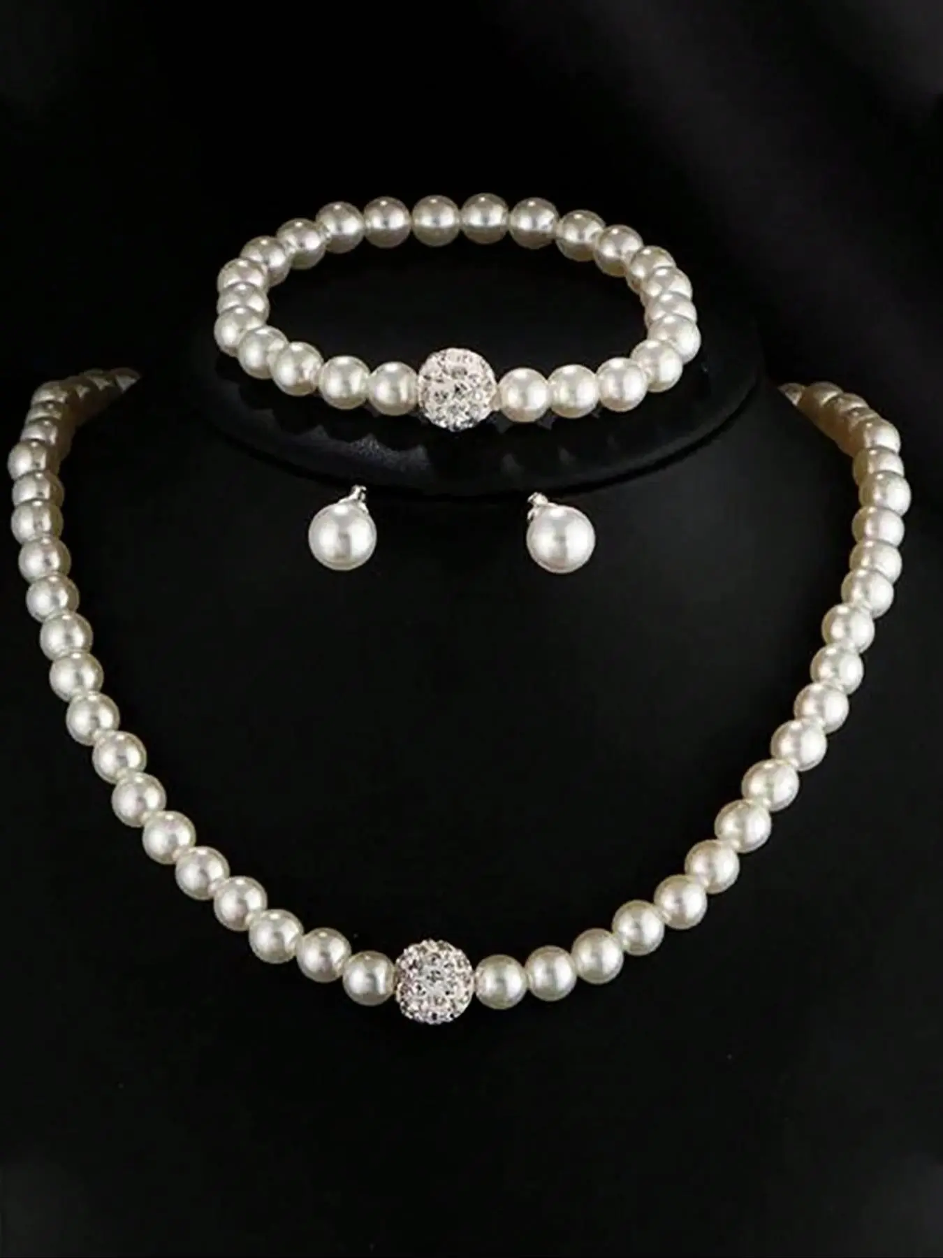 3 Piece Set Pearl Clay Rhinestone Necklace Earrings Bracelet Set, Unique Women's Wedding Party Jewelry, Wedding Jewelry Sets For Brides, Bridal Jewelry Gift Set, Elegant Accessories