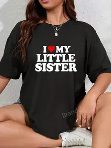 100% Cotton I Love My Little Sister - Heart Funny Fun Gift Tee T-Shirt
