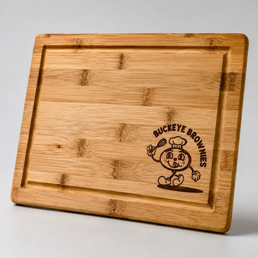 Signature Rectangular Bamboo Chopping Board, Engraved Kitchen Cutting Board, Knives, Mascot Print