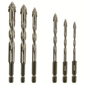 6-Piece High Hardness Drill Bit Set (5/6/8/10/12mm), Hex Shank with 4-Flute Eccentric Sawtooth Design, Ideal for Drilling Tile, Glass, Marble, Concrete, Cast Iron and Wood