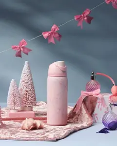 Owala FreeSip 32oz Water Bottle, Sugar Plum Fairy Limited Edition, Insulated Stainless Steel, Leak-Proof Flip Lid, BPA-Free | Pink Bow Print Insulated Stainless Steel Bottle, Leak-Proof FreeSip Lid, Aesthetic Holiday Edition