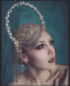 Celestial Goddess Crown with Diamond Hair, Halo Headpiece