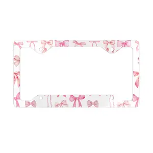 Coqutte bow License Plate Frame Pink Bows Metal License Frame Summer Spring Car Accessories Driver Gen Z Fun Girlcore Girly Pink Lover Glam