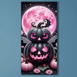 5D DIY Full Diamond Round Diamond Painting - Diamond Art Painting Kit Pink Moon, Pumpkin, Bat Mosaic, Canvas - DIY Decorative Painting, Home Wall Decor, Perfect for Halloween and Christmas, Independence Day, Birthday, and Anniversary Gifts.