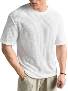 ZAFUL Men's Oversized Fit Waffled White T Shirt men' color textured t shirt crew neck short sleeve Loose