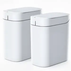 Rechargeable Automatic Sensor Bathroom Trash Can with Lid, Touchless Trash Bin, Smart Plastic Slim Garbage Can Small White Wastebasket for Toilet, Office, rv, Bedroom, Living Room
