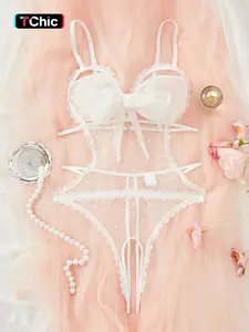 Women's Sexy Backless Lace Bodysuit, Adjustable Straps, Front Bowknot Design, Breathable Summer, All Season Wear, Soft Supportive Lingerie