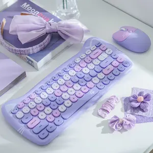 Mofii Purple Wireless Keyboard and Mouse Combo, Cat Ear Design, Cute Aesthetic, Silent for Office, Compact & Portable, Optical Tracking, Universal for Desktops & Laptops, US QWERTY Layout (Batteries Not Included)